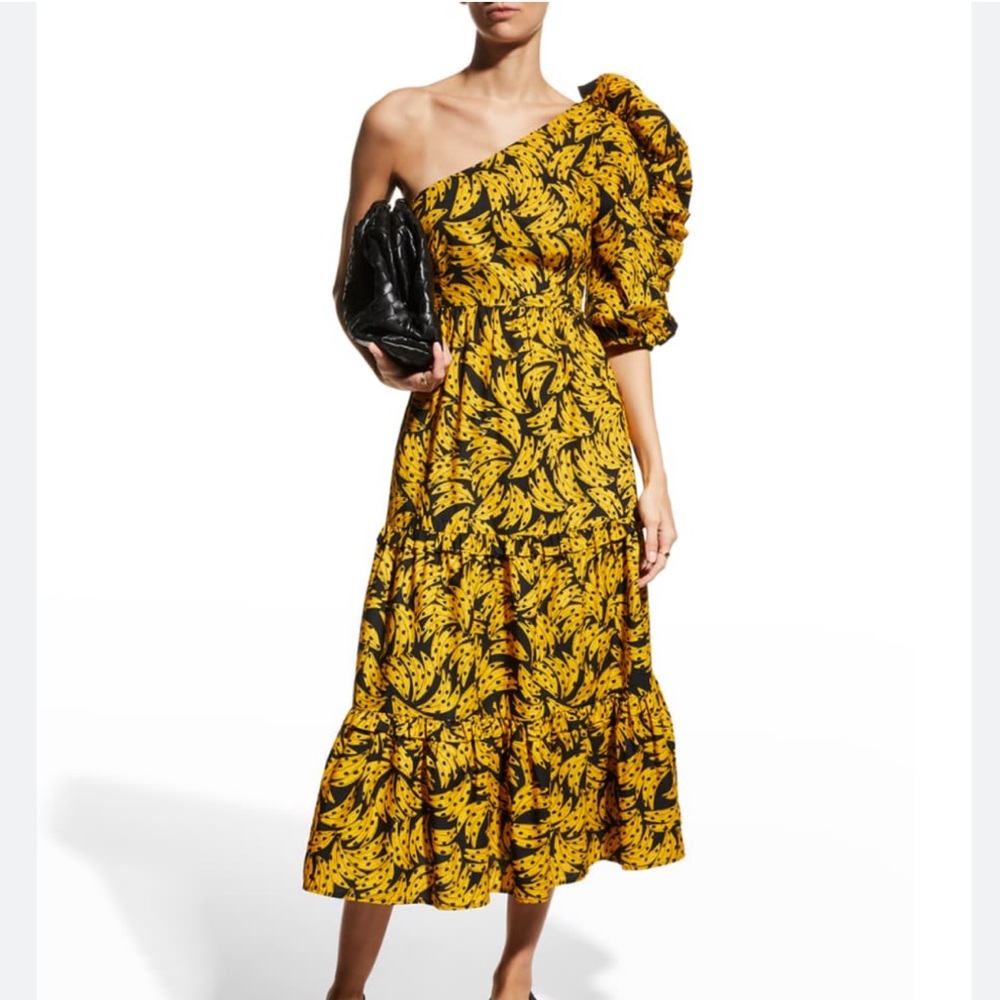 FARM Rio! Black Spotted Banana Midi Dress